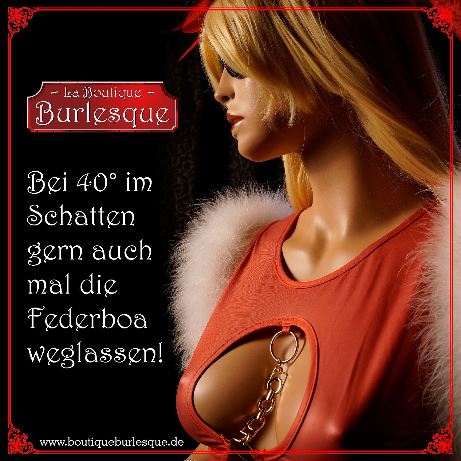 rotes wetlook top mit schmuckelement im dekollete